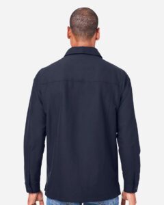Harriton M72 Unisex Flex Twill Overshirt Jacket – Dark Navy (on model back)