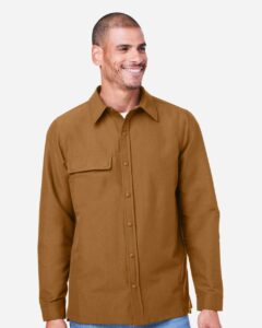 Harriton M72 Unisex Flex Twill Overshirt Jacket – Duck Brown (on model)