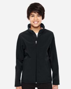 Team 365 TT80Y Youth Leader Soft Shell Jacket – Black (on model)