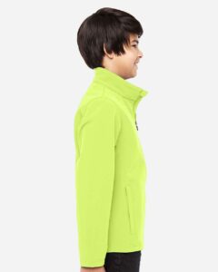 Team 365 TT80Y Youth Leader Soft Shell Jacket – Safety Yellow (on model side)