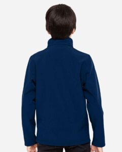 Team 365 TT80Y Youth Leader Soft Shell Jacket – Sport Dark Navy (on model back)