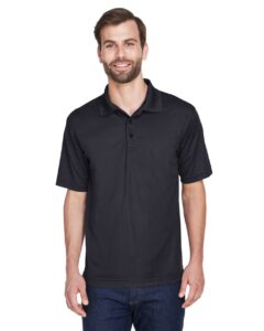 UltraClub 8210 Men’s Cool & Dry Mesh Piqué Polo – Black (on model)