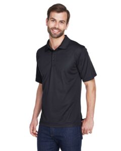 UltraClub 8210 Men’s Cool & Dry Mesh Piqué Polo – Black (on model side)