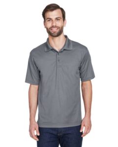 UltraClub 8210 Men’s Cool & Dry Mesh Piqué Polo – Charcoal (on model)