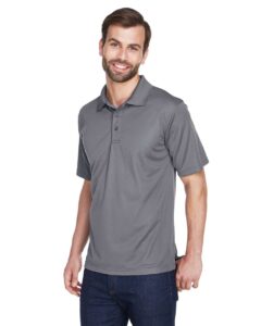 UltraClub 8210 Men’s Cool & Dry Mesh Piqué Polo – Charcoal (on model side)