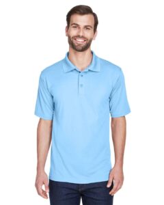 UltraClub 8210 Men’s Cool & Dry Mesh Piqué Polo – Columbia Blue (on model)