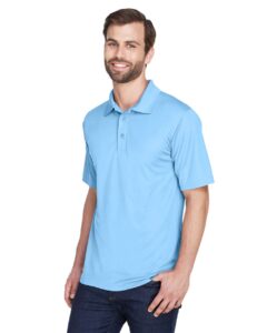 UltraClub 8210 Men’s Cool & Dry Mesh Piqué Polo – Columbia Blue (on model side)