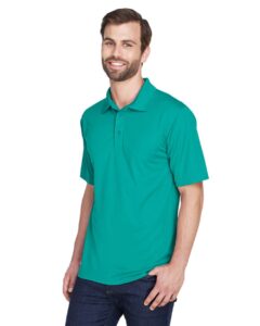 UltraClub 8210 Men’s Cool & Dry Mesh Piqué Polo – Jade (on model side)