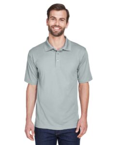 UltraClub 8210 Men’s Cool & Dry Mesh Piqué Polo – Silver (on model)