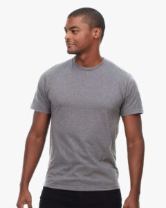 Threadfast Apparel T1001 Unisex Epic CVC T-Shirt – Heather Dark Grey (on model)
