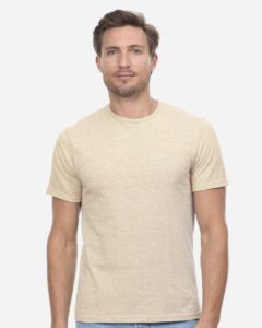Threadfast Apparel T1001 Unisex Epic CVC T-Shirt – Heather Sand (on model)