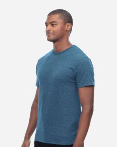 Threadfast Apparel T1001 Unisex Epic CVC T-Shirt – Heather Steel Blue (on model side)