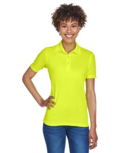 UltraClub 8210L Women’s Cool & Dry Mesh Piqué Polo – Bright Yellow (on model)