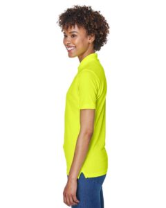 UltraClub 8210L Women’s Cool & Dry Mesh Piqué Polo – Bright Yellow (on model side)