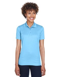 UltraClub 8210L Women’s Cool & Dry Mesh Piqué Polo – Columbia Blue (on model)