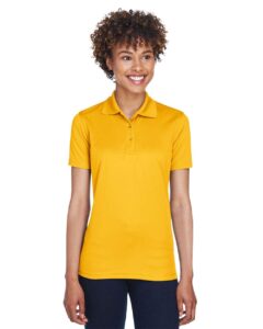 UltraClub 8210L Women’s Cool & Dry Mesh Piqué Polo – Gold (on model)