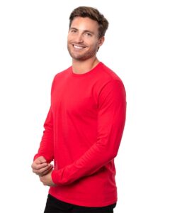 Threadfast Apparel T3000 Unisex Epic Long Sleeve T-Shirt – Red (on model side)