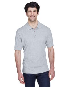 UltraClub 8535 Men’s Classic Piqué Polo – Heather Grey (on model)