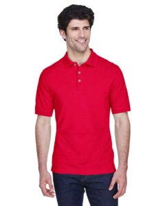 UltraClub 8535 Men’s Classic Piqué Polo – Red (on model)