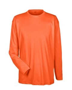 UltraClub 8422 Men’s Cool & Dry Sport Long Sleeve Performance Interlock T-Shirt – Bright Orange