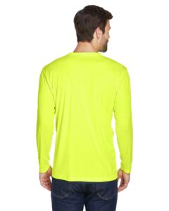 UltraClub 8422 Men’s Cool & Dry Sport Long Sleeve Performance Interlock T-Shirt – Bright Yellow (on model back)