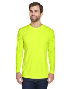 UltraClub 8422 Men’s Cool & Dry Sport Long Sleeve Performance Interlock T-Shirt – Bright Yellow (on model)