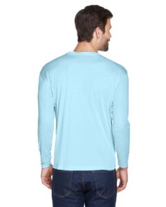 UltraClub 8422 Men’s Cool & Dry Sport Long Sleeve Performance Interlock T-Shirt – Ice Blue (on model back)