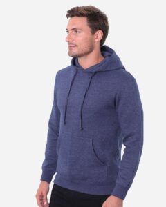 Threadfast Apparel T2000 Unisex Epic Fleece Pullover Hooded Sweatshirt – Heather Navy (on model side)