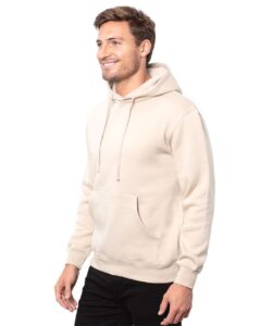 Threadfast Apparel T2000 Unisex Epic Fleece Pullover Hooded Sweatshirt – Sand (on model side)