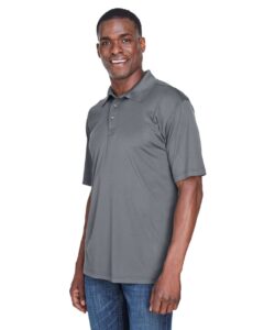 UltraClub 8425 Men’s Cool & Dry Sport Performance Interlock Polo – Charcoal (on model side)