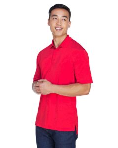 UltraClub 8405 Men’s Cool & Dry Sport Polo – Red (on model side)