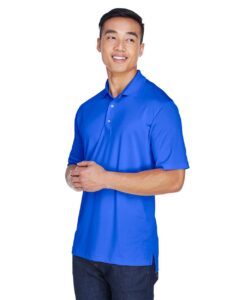 UltraClub 8405 Men’s Cool & Dry Sport Polo – Royal (on model side)