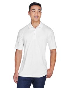 UltraClub 8405 Men’s Cool & Dry Sport Polo – White (on model)