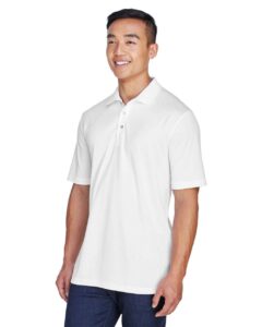 UltraClub 8405 Men’s Cool & Dry Sport Polo – White (on model side)