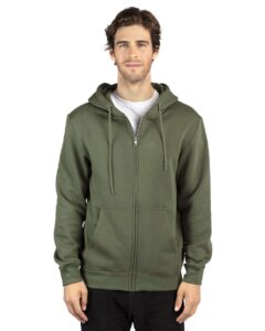 Threadfast Apparel 320Z Unisex Fleece Full-Zip Hooded Sweatshirt – Army (on model)