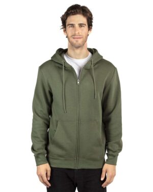 Threadfast Apparel 320Z Unisex Fleece Full-Zip Hooded Sweatshirt – Army (on model)