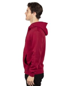 Threadfast Apparel 320Z Unisex Fleece Full-Zip Hooded Sweatshirt – Burgundy (on model side)