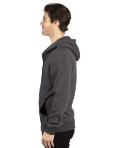 Threadfast Apparel 320Z Unisex Fleece Full-Zip Hooded Sweatshirt – Charcoal Heather (on model side)