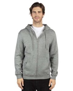 Threadfast Apparel 320Z Unisex Fleece Full-Zip Hooded Sweatshirt – Heather Grey (on model)