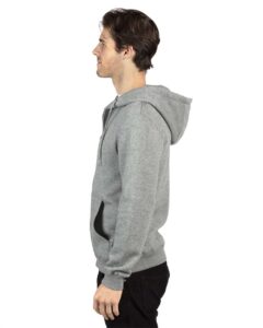 Threadfast Apparel 320Z Unisex Fleece Full-Zip Hooded Sweatshirt – Heather Grey (on model side)