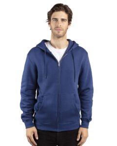 Threadfast Apparel 320Z Unisex Fleece Full-Zip Hooded Sweatshirt – Navy (on model)