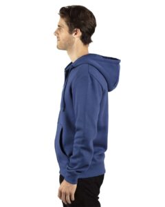 Threadfast Apparel 320Z Unisex Fleece Full-Zip Hooded Sweatshirt – Navy (on model side)