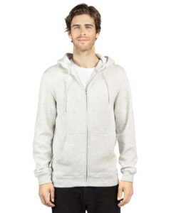 Threadfast Apparel 320Z Unisex Fleece Full-Zip Hooded Sweatshirt – Oatmeal Heather (on model)