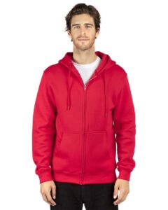 Threadfast Apparel 320Z Unisex Fleece Full-Zip Hooded Sweatshirt – Red (on model)