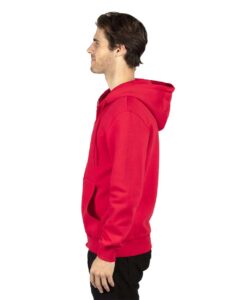 Threadfast Apparel 320Z Unisex Fleece Full-Zip Hooded Sweatshirt – Red (on model side)