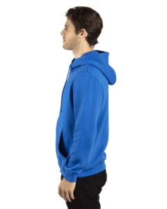 Threadfast Apparel 320Z Unisex Fleece Full-Zip Hooded Sweatshirt – Royal (on model side)