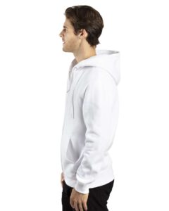 Threadfast Apparel 320Z Unisex Fleece Full-Zip Hooded Sweatshirt – White (on model side)