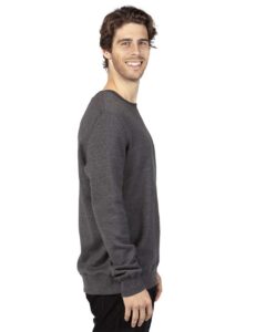 Threadfast Apparel 320C Unisex Ultimate Crewneck Sweatshirt – Charcoal Heather (on model side)