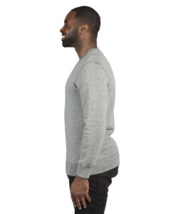 Threadfast Apparel 320C Unisex Ultimate Crewneck Sweatshirt – Heather Grey (on model side)