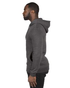 Threadfast Apparel 320H Unisex Ultimate Fleece Pullover Hooded Sweatshirt – Charcoal Heather (on model side)